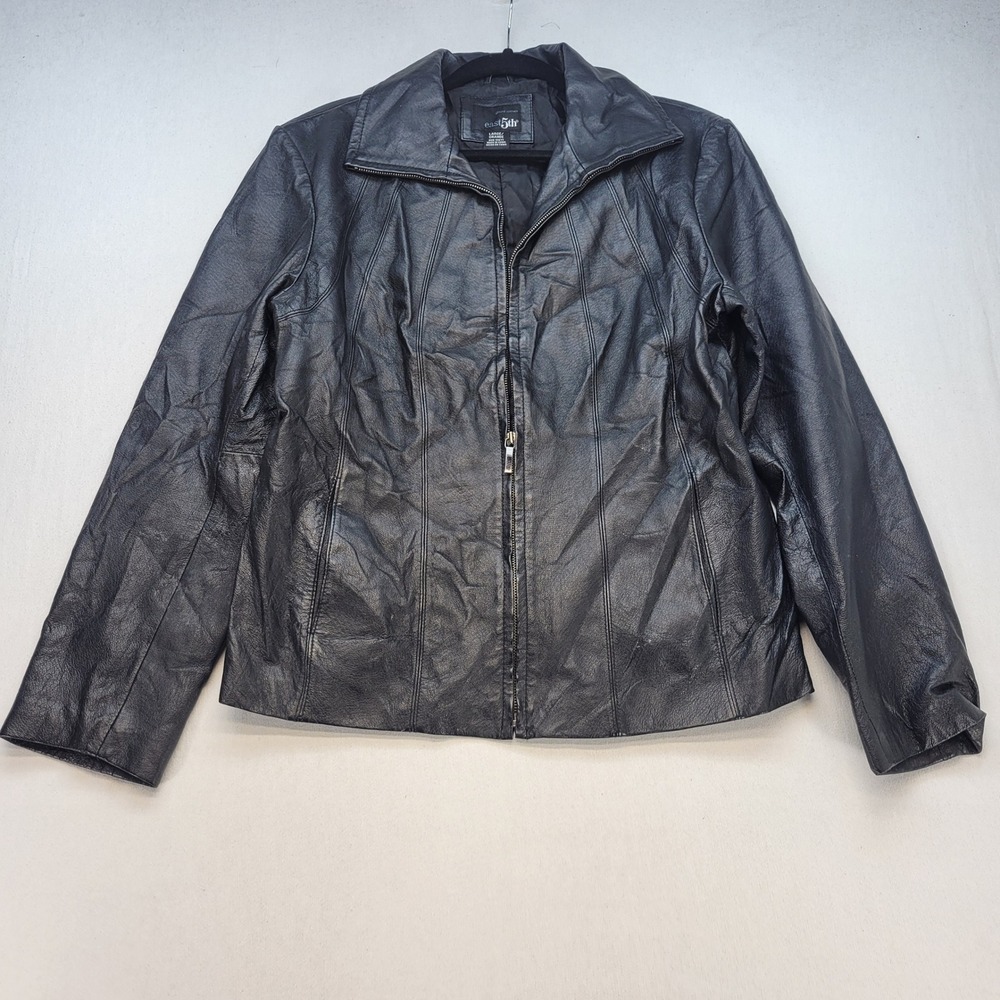 East 5th Leather Jacket Womens Large Black Zip Up Classic Coat